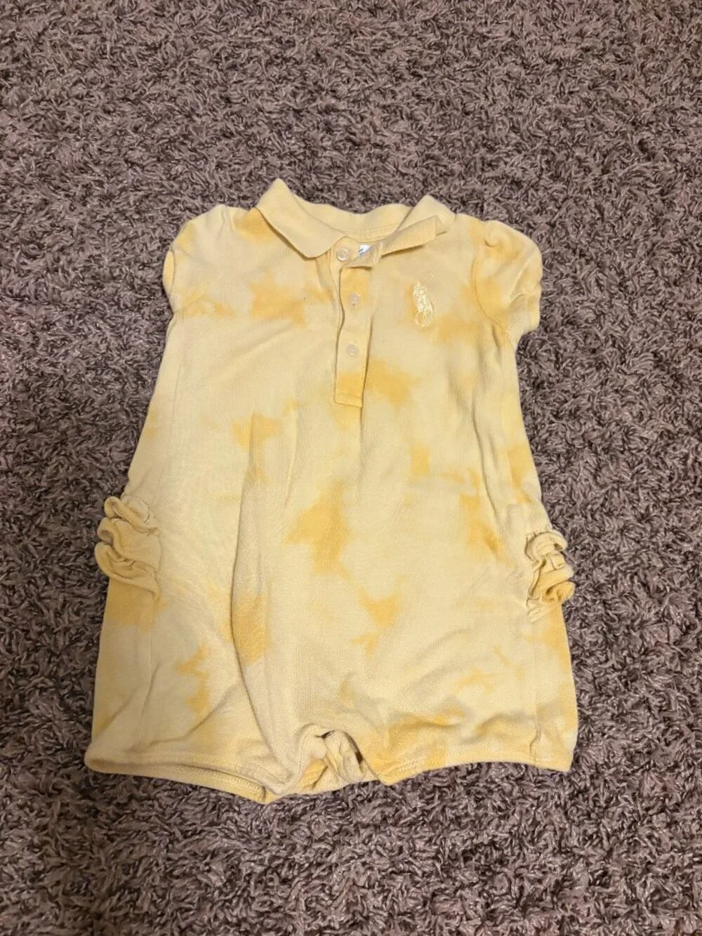 Ralph Lauren Romper 9 Months Yellow Tie Dye Textured Short Sleeve Cotton Ruffle